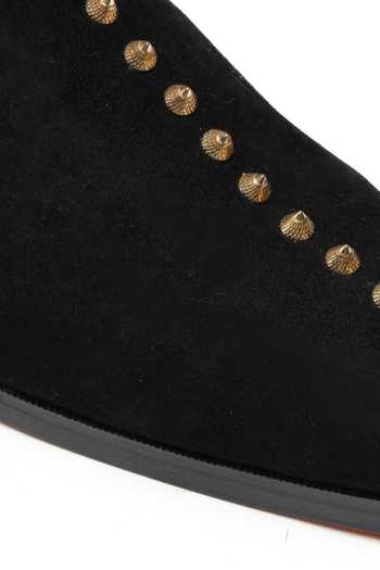 Buy_SHUTIQ_Black Embellished Spike Leather Boots _Online_at_Aza_Fashions