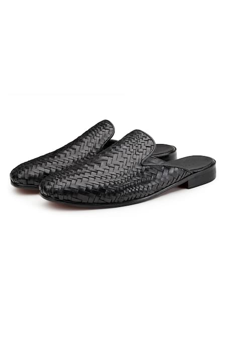 Shop_Shutiq_Black Barek Handwoven Mules _Online_at_Aza_Fashions