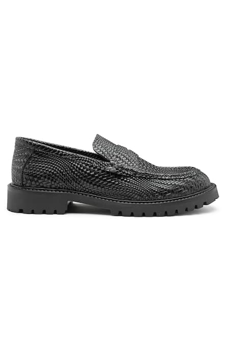 Shutiq_Black Bohobo Leather Woven Shoes _Online_at_Aza_Fashions