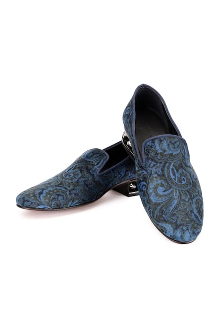 SHUTIQ Blue Camasa Guam Floral Embossed Shoes