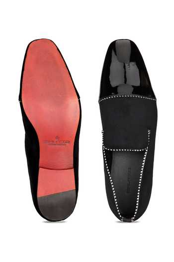 Shop SHUTIQ Black Cerruti Stitchline Border Embroidered Shoes at Aza Fashions Shop_SHUTIQ_Black Cerruti Stitchline Border Embroidered Shoes _at_Aza_Fashions