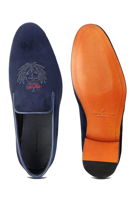 Shutiq Blue Crown Embroidered Slip-On Shoes 