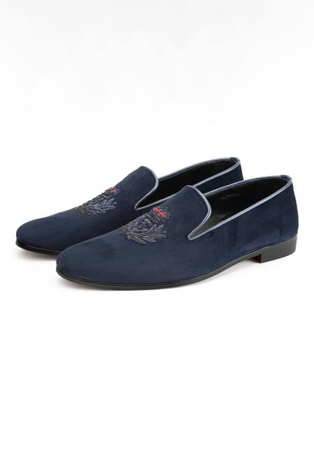 Buy_Shutiq_Blue Crown Embroidered Slip-on Shoes _Online_at_Aza_Fashions