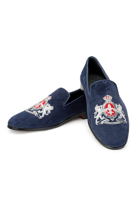 SHUTIQ Blue Crown Leo Embroidered Shoes