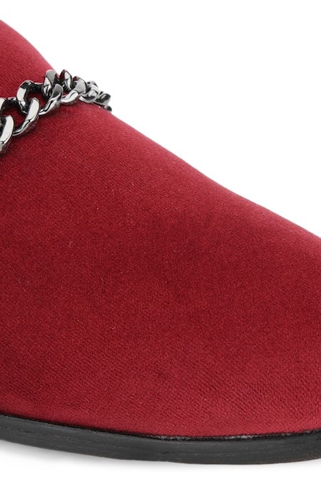 Buy Shutiq Wine Velvet Cuban Chain Shoes Online at Aza Fashions Buy_Shutiq_Wine Velvet Cuban Chain Shoes _Online_at_Aza_Fashions