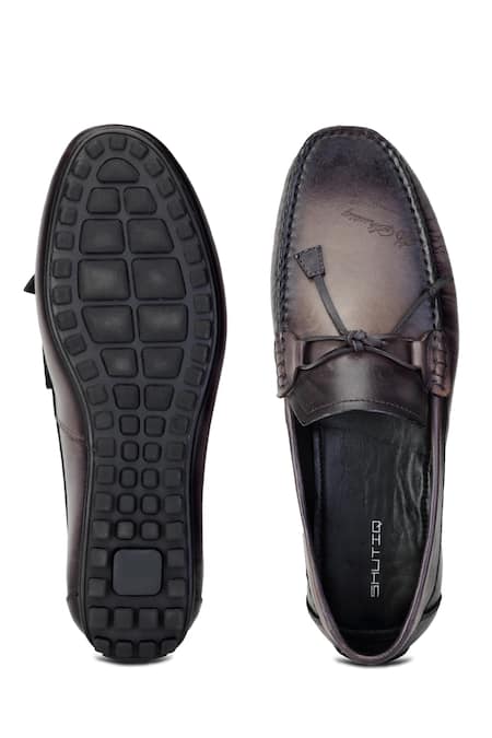 Shop Shutiq Grey Denali Leather Embossed Knotted Loafers at Aza Fashions Shop_Shutiq_Grey Denali Leather Embossed Knotted Loafers _at_Aza_Fashions