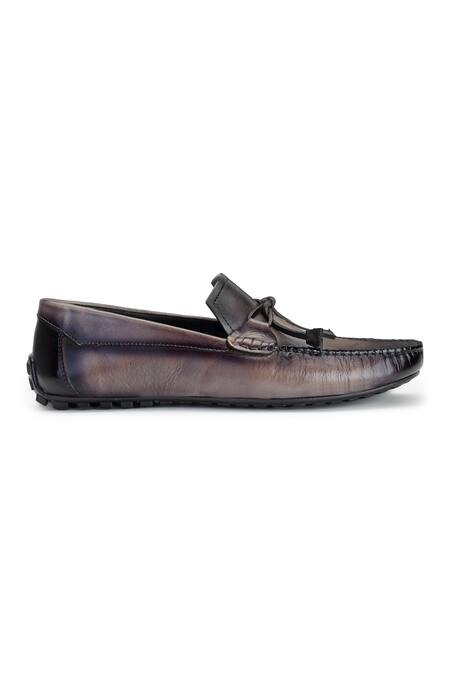 Shutiq Grey Denali Leather Embossed Knotted Loafers Online at Aza Fashions Shutiq_Grey Denali Leather Embossed Knotted Loafers _Online_at_Aza_Fashions