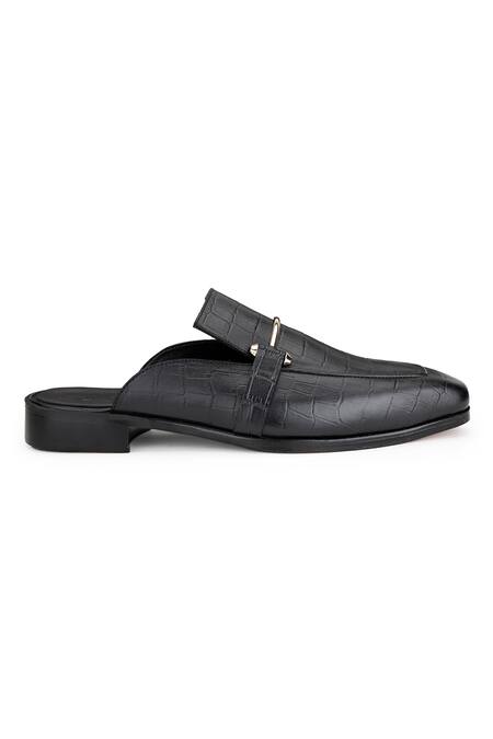 Shutiq Black Enzo Croco Leather Mules Online at Aza Fashions Shutiq_Black Enzo Croco Leather Mules _Online_at_Aza_Fashions