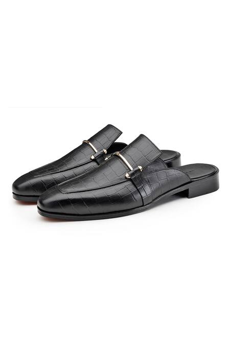 Shop Shutiq Black Enzo Croco Leather Mules Online at Aza Fashions Shop_Shutiq_Black Enzo Croco Leather Mules _Online_at_Aza_Fashions