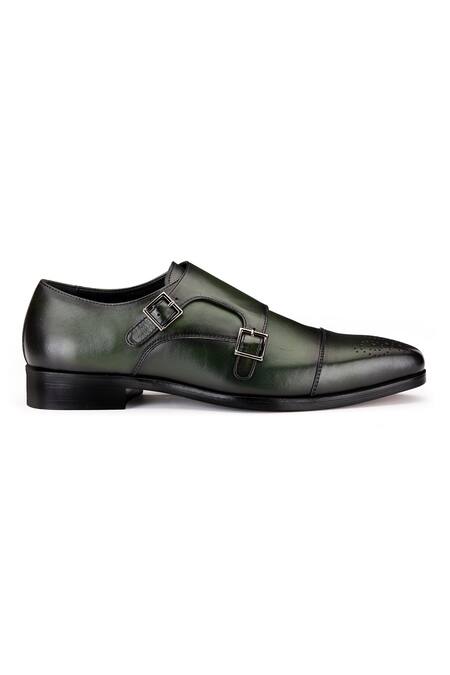 Shutiq Green Enzo Double Monk Shoes Online at Aza Fashions Shutiq_Green Enzo Double Monk Shoes _Online_at_Aza_Fashions