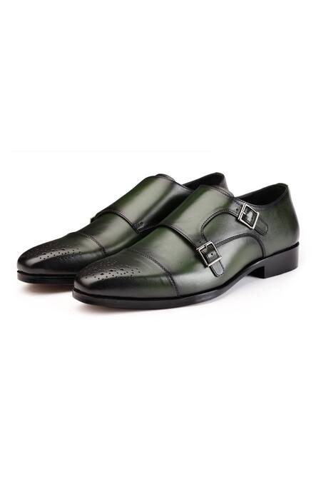 Buy Shutiq Green Enzo Double Monk Shoes Online at Aza Fashions Buy_Shutiq_Green Enzo Double Monk Shoes _Online_at_Aza_Fashions