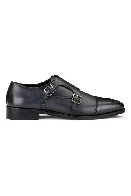 Shutiq Blue Enzo Double Monk Brogue Pattern Shoes Online at Aza Fashions Shutiq_Blue Enzo Double Monk Brogue Pattern Shoes _Online_at_Aza_Fashions