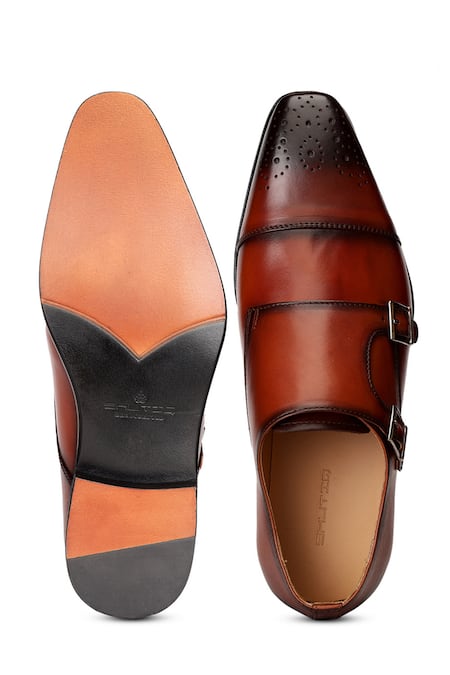 Shop Shutiq Brown Enzo Double Monk Shaded Shoes at Aza Fashions Shop_Shutiq_Brown Enzo Double Monk Shaded Shoes _at_Aza_Fashions