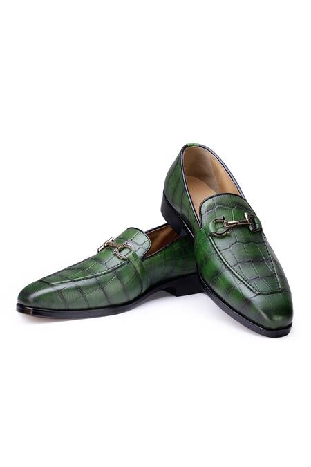 SHUTIQ Green Enzo Horsebit Stitched Shoes