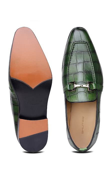 Shop_Shutiq_Green Enzo Horsebit Stitched Shoes _at_Aza_Fashions