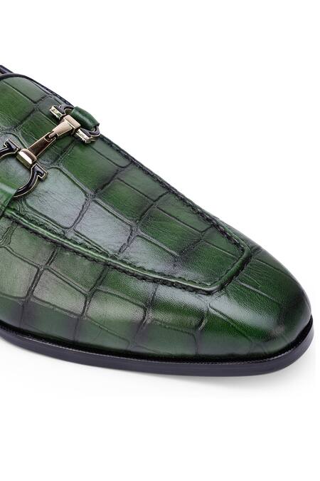 Shop_Shutiq_Green Enzo Horsebit Stitched Shoes _Online_at_Aza_Fashions