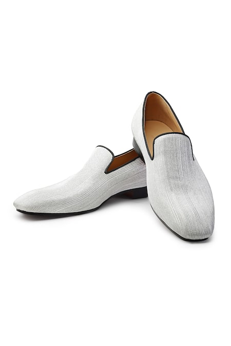 SHUTIQ Silver Eric Stripe Pattern Slip On Shoes 