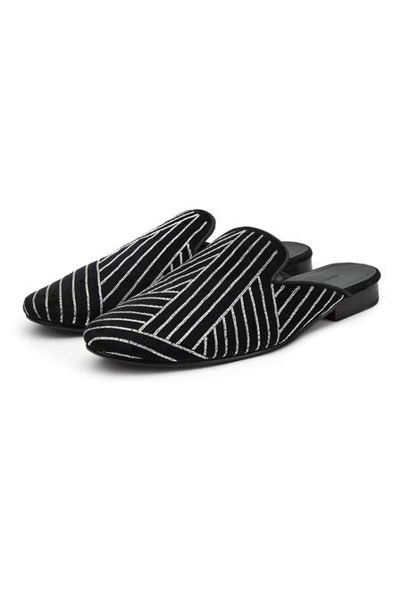 Shutiq Black Hand Embroidered Abstract Linear Mules Online at Aza Fashions Shutiq_Black Hand Embroidered Abstract Linear Mules _Online_at_Aza_Fashions