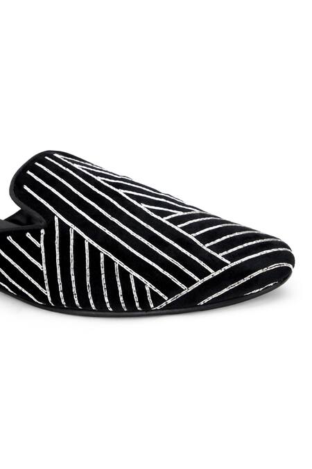 Shop Shutiq Black Hand Embroidered Abstract Linear Mules Online at Aza Fashions Shop_Shutiq_Black Hand Embroidered Abstract Linear Mules _Online_at_Aza_Fashions