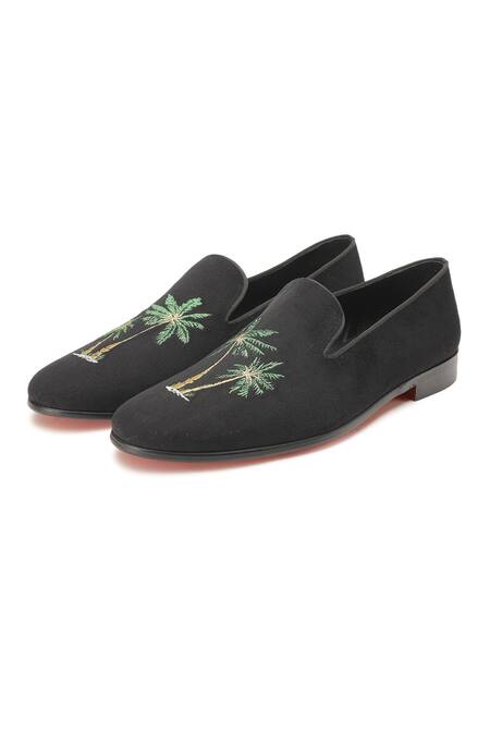 Shutiq Black Hand Embroidered Acai Coal Coconut Tree Shoes Online at Aza Fashions Shutiq_Black Hand Embroidered Acai Coal Coconut Tree Shoes _Online_at_Aza_Fashions