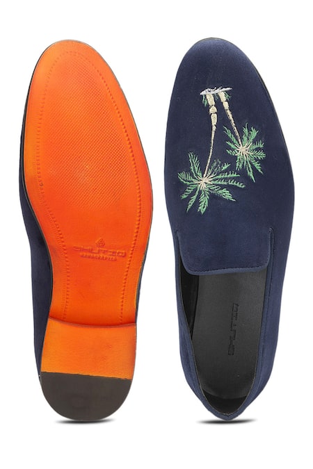 Shop Shutiq Blue Hand Embroidered Acai Coal Tree Shoes at Aza Fashions Shop_Shutiq_Blue Hand Embroidered Acai Coal Tree Shoes _at_Aza_Fashions