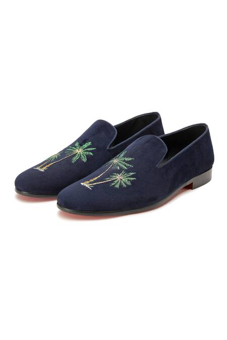 Shutiq Blue Hand Embroidered Acai Coal Tree Shoes Online at Aza Fashions Shutiq_Blue Hand Embroidered Acai Coal Tree Shoes _Online_at_Aza_Fashions