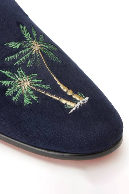 Shop_Shutiq_Blue Hand Embroidered Acai Coal Tree Shoes _Online_at_Aza_Fashions