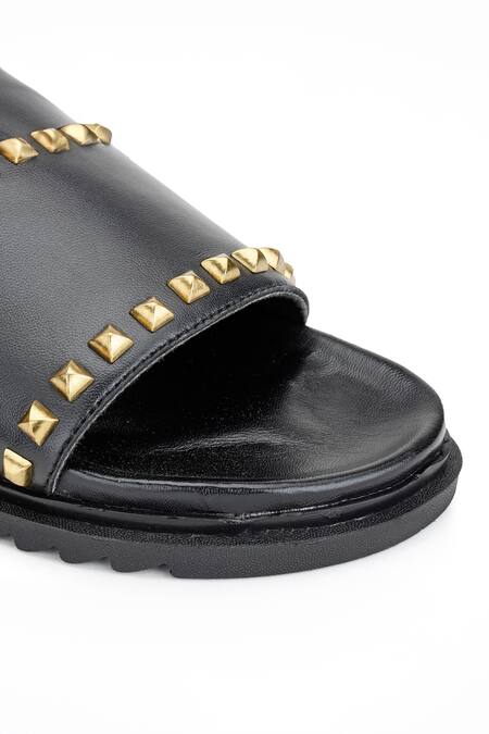 Buy_Shutiq_Black Embellished Antique Studded Slides _Online_at_Aza_Fashions
