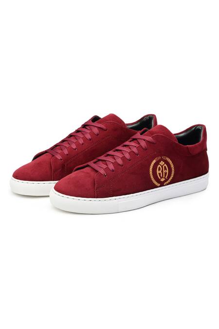 Shutiq Red Embroidered Arca Initial Sneakers Online at Aza Fashions Shutiq_Red Embroidered Arca Initial Sneakers _Online_at_Aza_Fashions