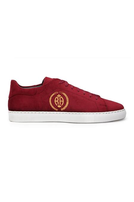Buy Shutiq Red Embroidered Arca Initial Sneakers Online at Aza Fashions Buy_Shutiq_Red Embroidered Arca Initial Sneakers _Online_at_Aza_Fashions