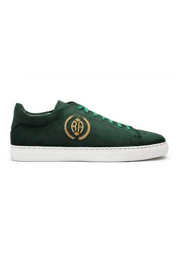 SHUTIQ_Green Embroidered Arca Initial Velvet Sneakers _Online_at_Aza_Fashions