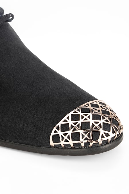 Shop_Shutiq_Black Embellished Argyle Coal Metal Toe Cap Shoes _Online_at_Aza_Fashions