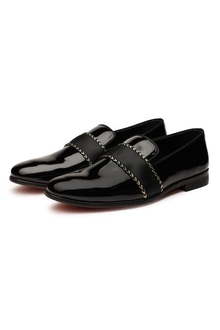 Shutiq_Black Embroidered Auric Cummerbund Leather Shoes _Online_at_Aza_Fashions