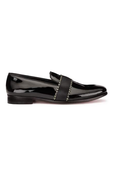 Buy_Shutiq_Black Embroidered Auric Cummerbund Leather Shoes _Online_at_Aza_Fashions