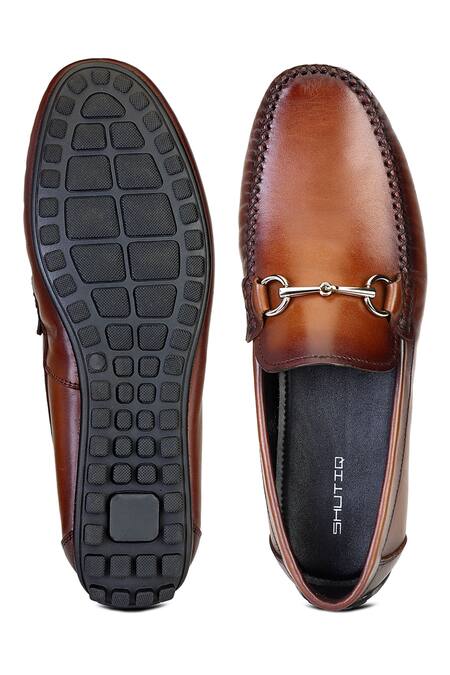 Shop_Shutiq_Brown Embellished Baran Slip-on Leather Loafers _at_Aza_Fashions