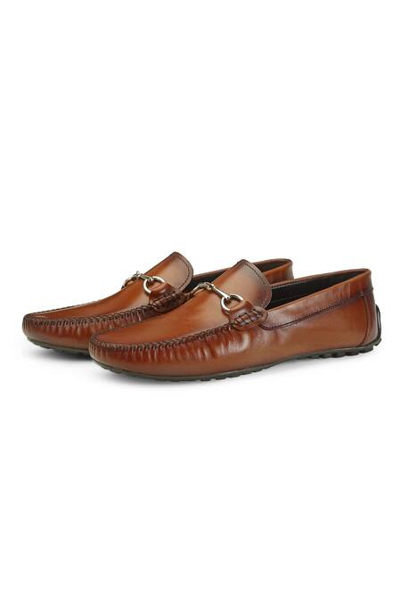 Shutiq_Brown Embellished Baran Slip-on Leather Loafers _Online_at_Aza_Fashions