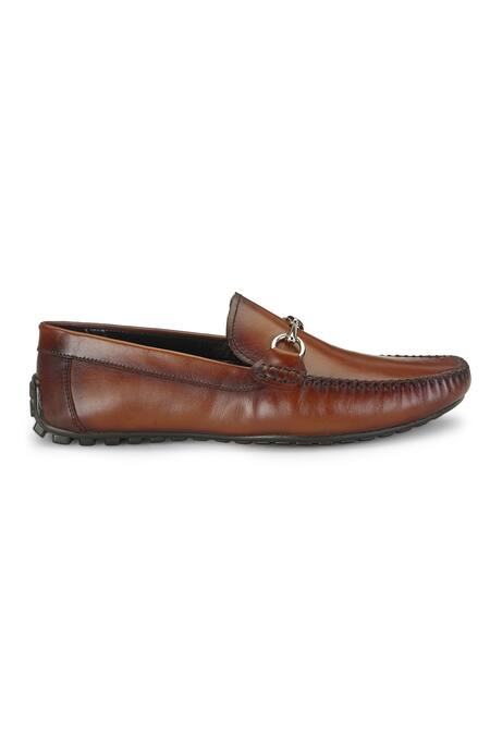 Buy_Shutiq_Brown Embellished Baran Slip-on Leather Loafers _Online_at_Aza_Fashions