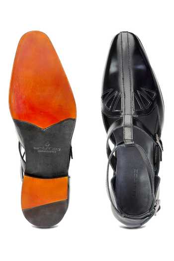 SHUTIQ Bardez Coal Cutout Leather Loafers 