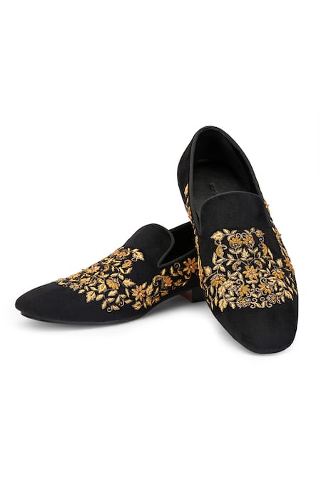 SHUTIQ Bardoz Coal Florid Embroidered Loafers 