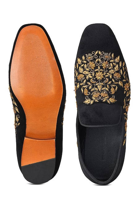 Shop Shutiq Black Embroidered Bardoz Coal Florid Loafers at Aza Fashions Shop_Shutiq_Black Embroidered Bardoz Coal Florid Loafers _at_Aza_Fashions