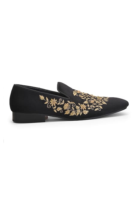 Buy Shutiq Black Embroidered Bardoz Coal Florid Loafers Online at Aza Fashions Buy_Shutiq_Black Embroidered Bardoz Coal Florid Loafers _Online_at_Aza_Fashions