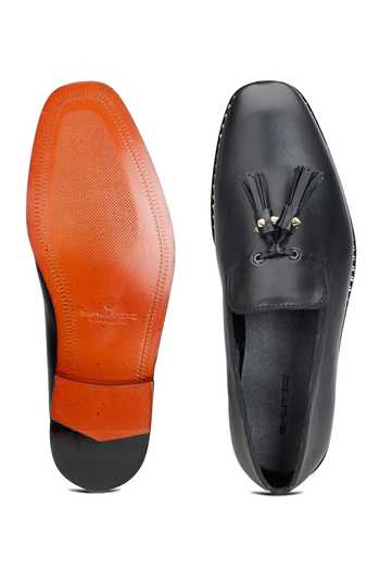 Shop SHUTIQ Black Embellished Kuinn Coal Patina Studded Loafers at Aza Fashions Shop_SHUTIQ_Black Embellished Kuinn Coal Patina Studded Loafers _at_Aza_Fashions