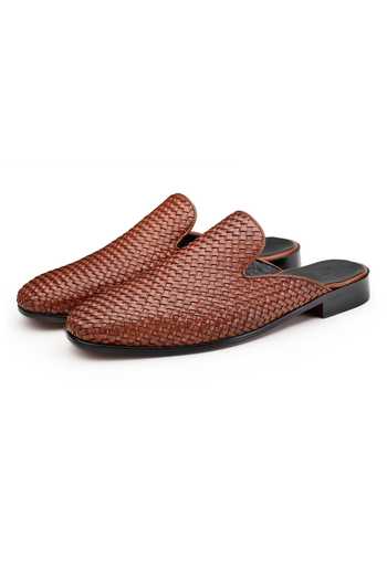 Shop SHUTIQ Brown Textured Manalo Leather Mules Online at Aza Fashions Shop_SHUTIQ_Brown Textured Manalo Leather Mules _Online_at_Aza_Fashions