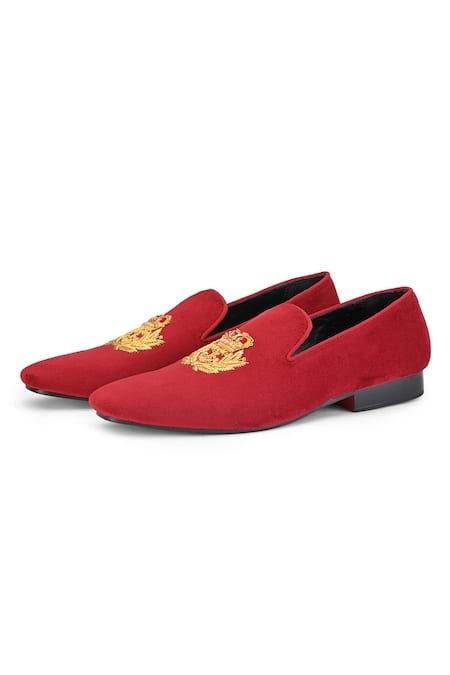 Shutiq Red Embroidered Marteen Slip-on Loafers Online at Aza Fashions Shutiq_Red Embroidered Marteen Slip-on Loafers _Online_at_Aza_Fashions