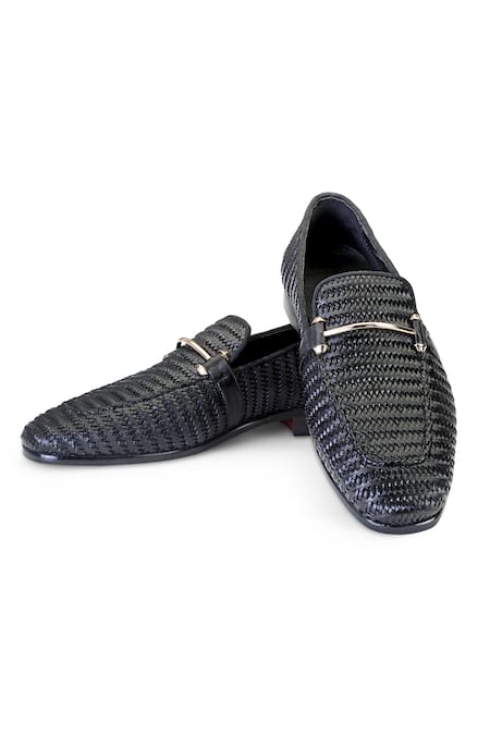 Shutiq Black Ethan Weave Textured Leather Shoes