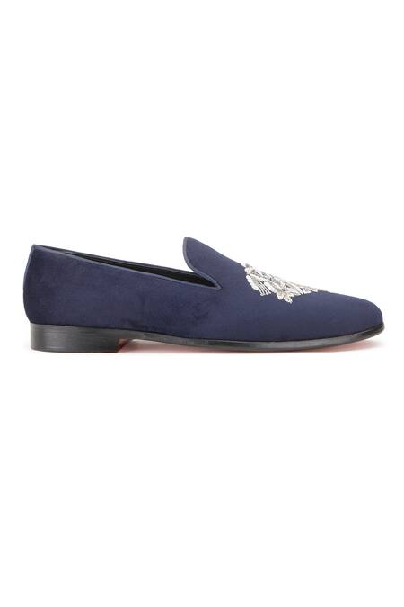 Shutiq Blue Nalki Fera Fleur Embellished Velvet Shoes Online at Aza Fashions Shutiq_Blue Nalki Fera Fleur Embellished Velvet Shoes _Online_at_Aza_Fashions