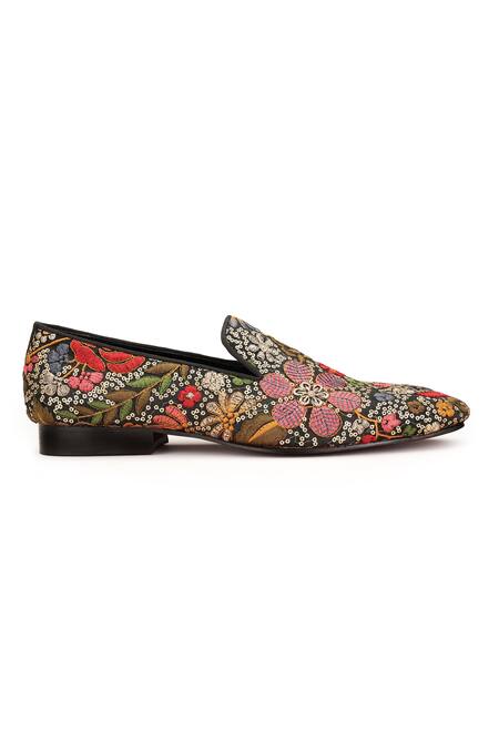 Shutiq_Multi Color Cotton Handloom Sequin Embroidered Slip-on Shoes _Online_at_Aza_Fashions