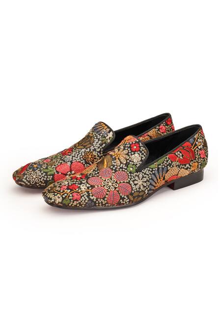 Buy_Shutiq_Multi Color Cotton Handloom Sequin Embroidered Slip-on Shoes _Online_at_Aza_Fashions