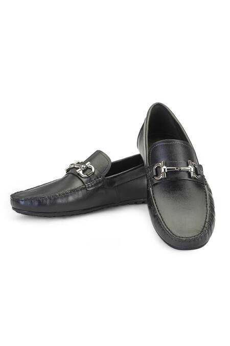 Shutiq Black Figo Horsebit Stitched Loafers