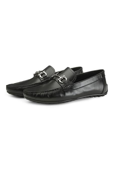 Shutiq Black Figo Horsebit Stitched Loafers Online at Aza Fashions Shutiq_Black Figo Horsebit Stitched Loafers _Online_at_Aza_Fashions